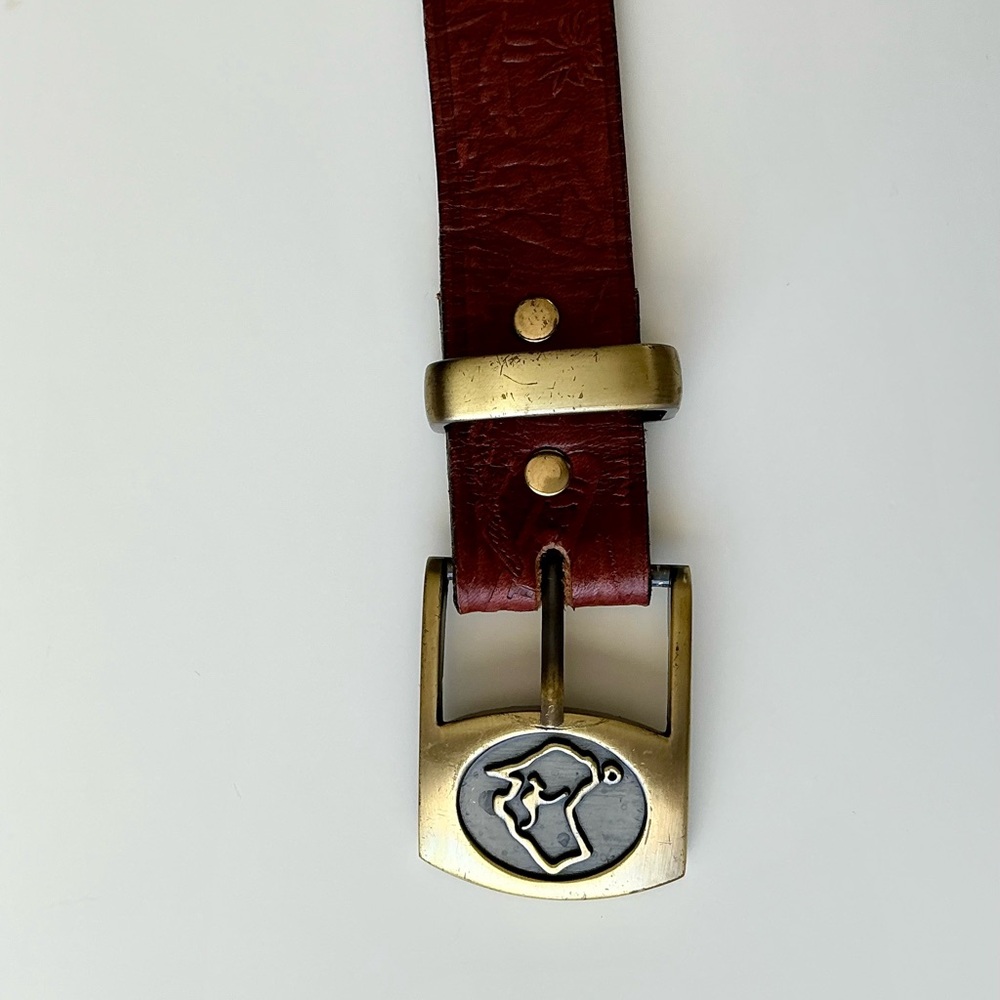 Australia Brown Embossed 100 Leather Solid brass Buckle 42 105 Western Statement - Picture 10 of 11